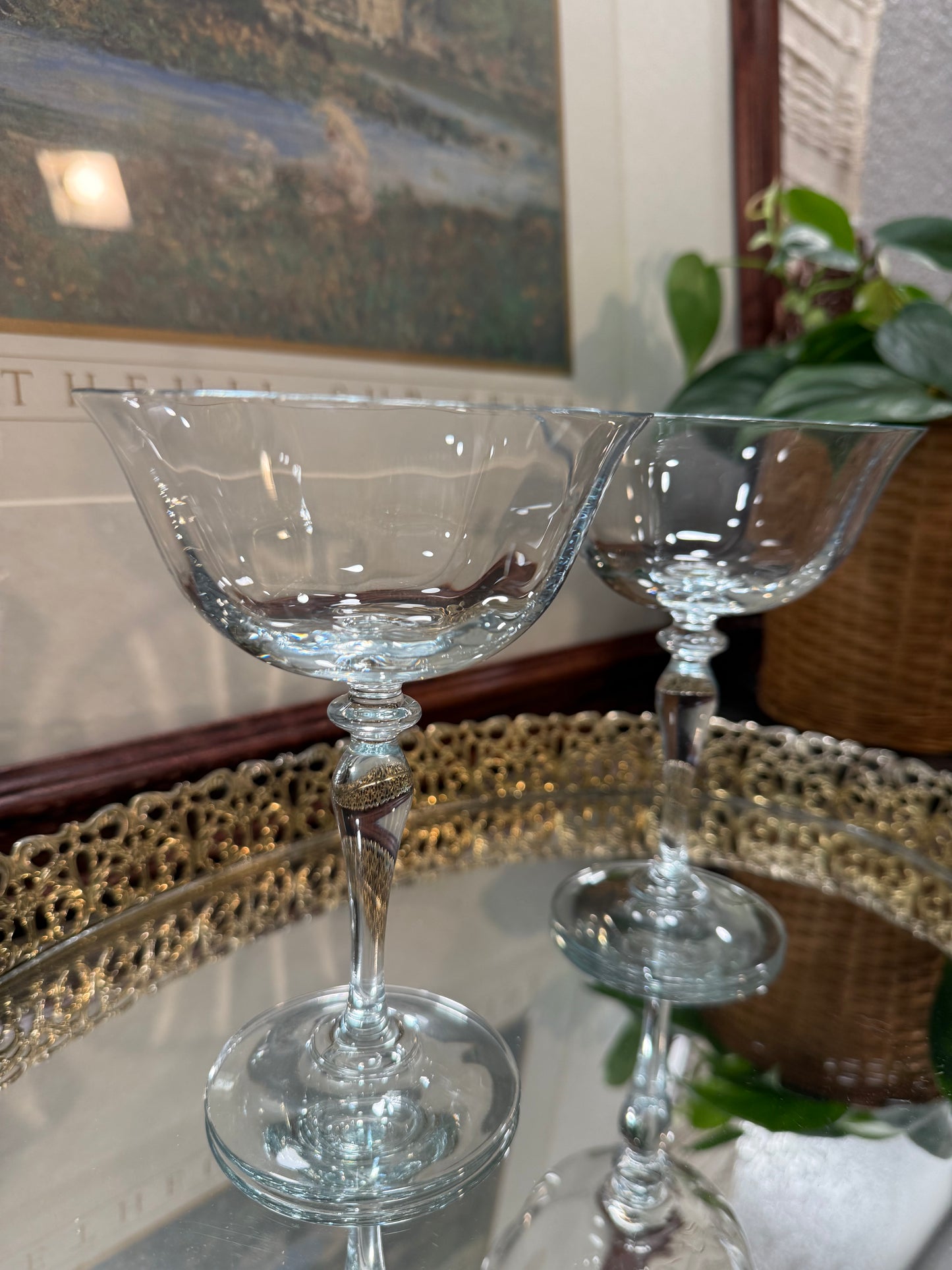 Vintage Tulip Baby Blue Coupe Glasses (Set of 2)