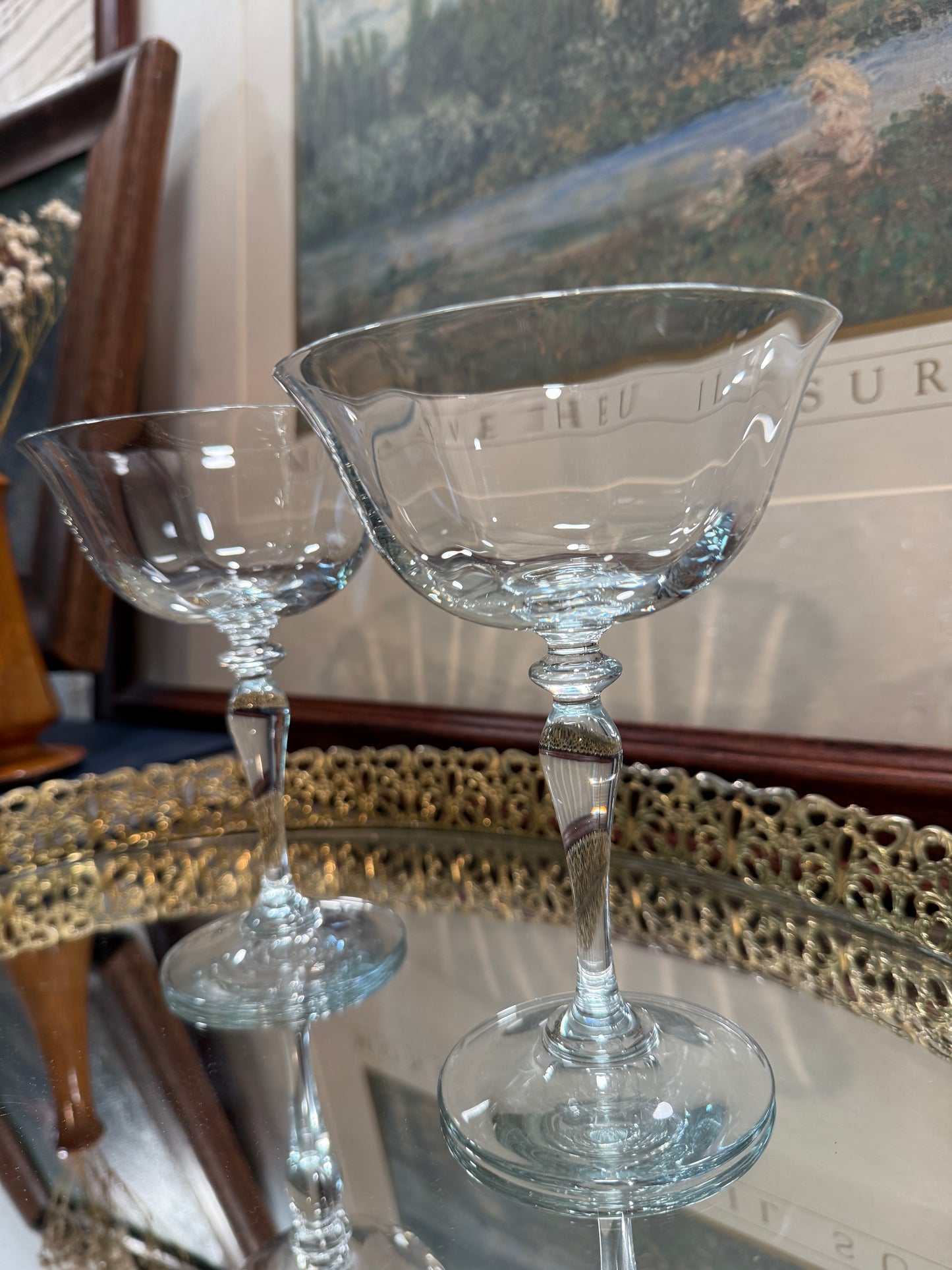 Vintage Tulip Baby Blue Coupe Glasses (Set of 2)