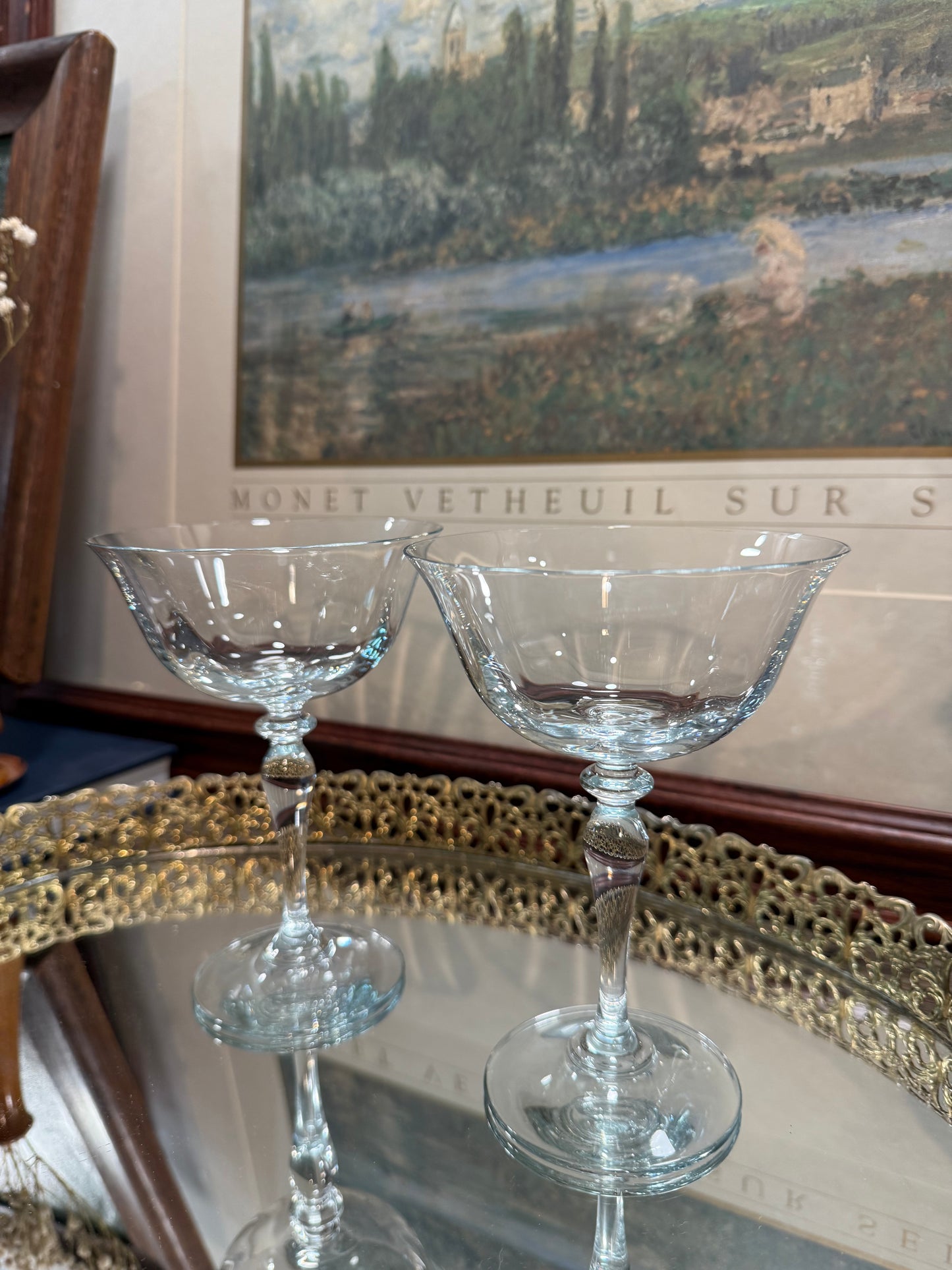 Vintage Tulip Baby Blue Coupe Glasses (Set of 2)