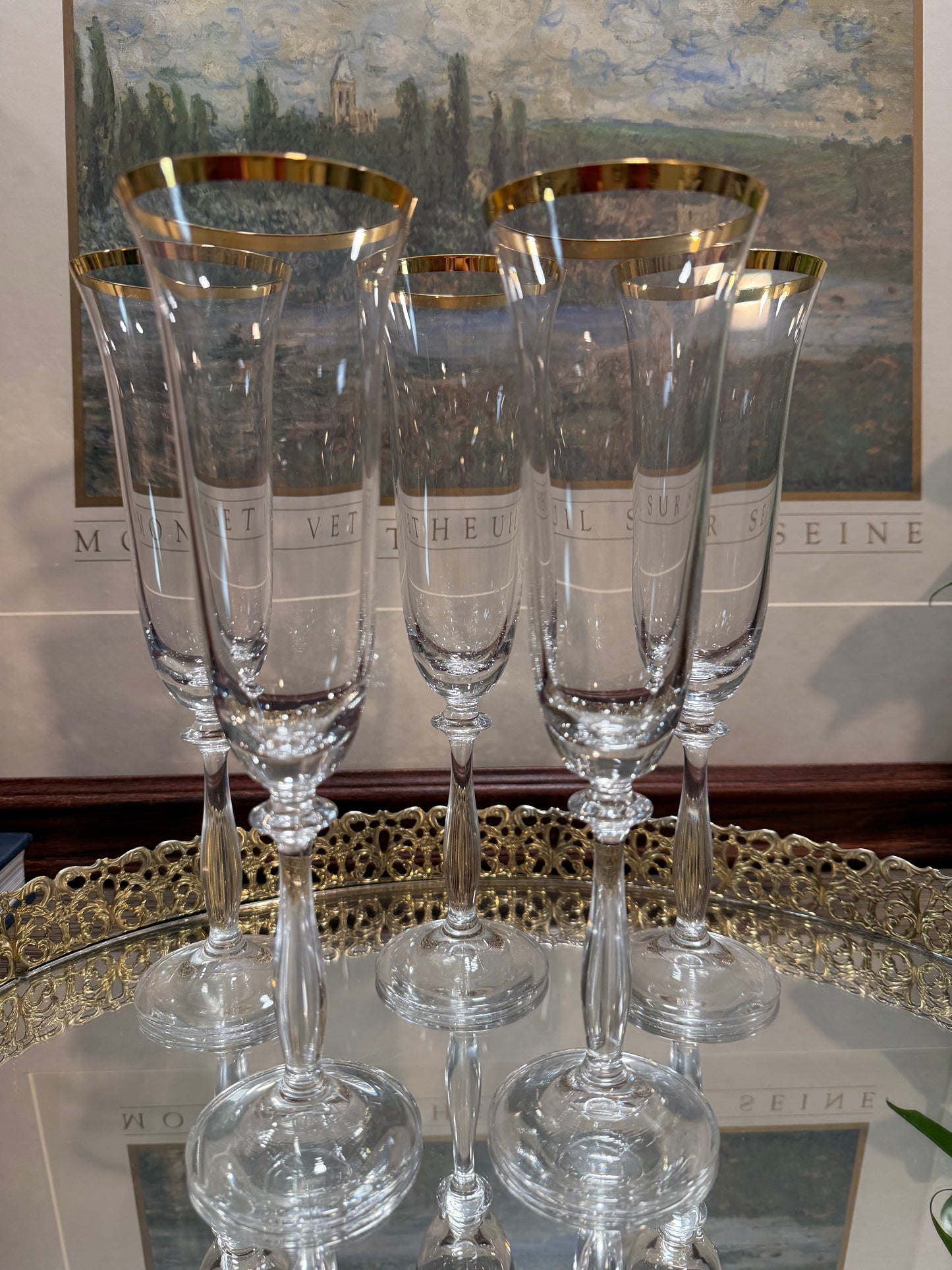 Bohemia Crystal Gold-Rimmed Angela Champagne Flutes (Set of 5)