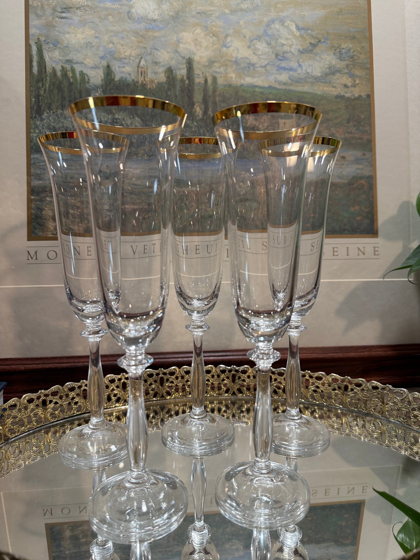 Bohemia Crystal Gold-Rimmed Angela Champagne Flutes (Set of 5)